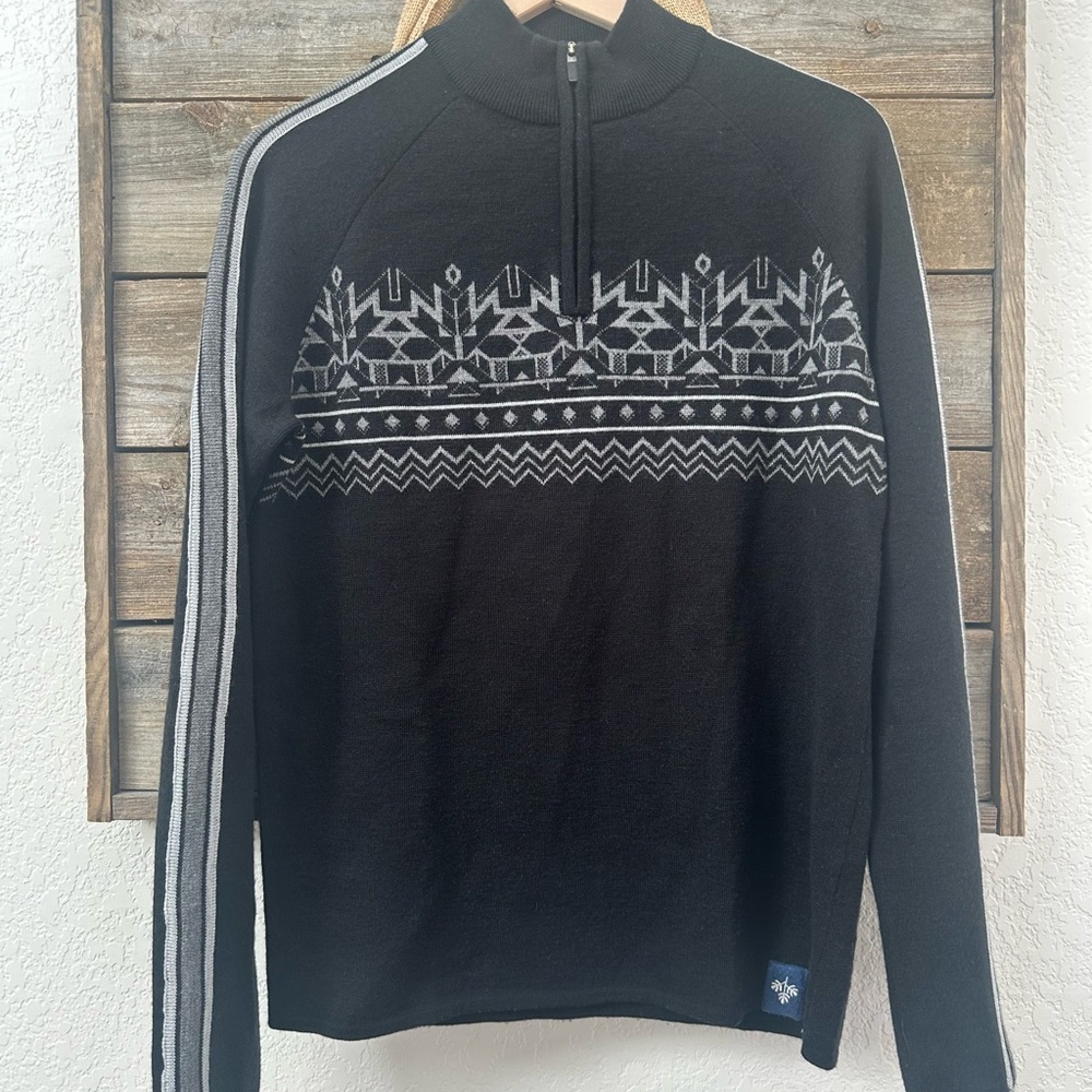 Meister Black and Gray Men's Wool blend 1/4 zip ski Sweater size M